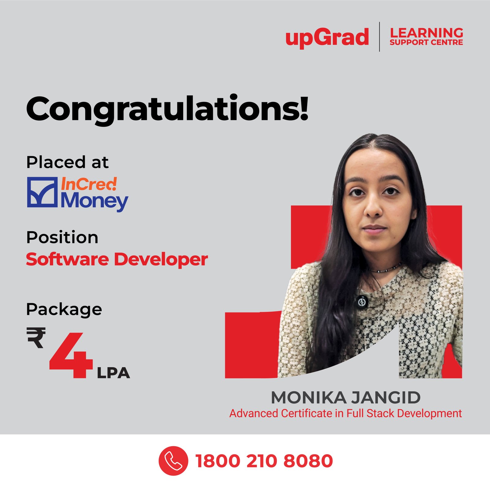 Monika Jangid placed at InCred Money as a Software Developer with a package of 4 LPA
